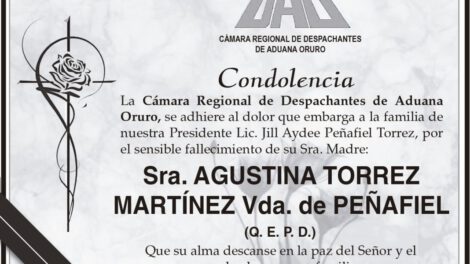 Condolencia por el fallecimiento de Agustina Torrez Martínez