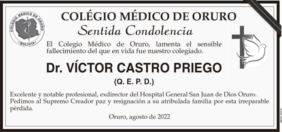 Condolencias por el fallecimiento del Dr. Víctor Castro Priego