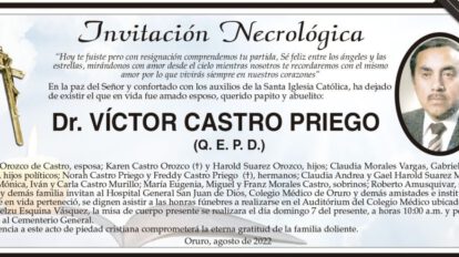 Necrológica del Dr. Víctor Castro Priego