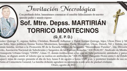 Invitación Necrológica Sof. Mtre. Depss. MARTIRIÁN TORRICO MONTECINOS