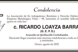 Condolencia por el fallecimiento de Ricardo Loayza Barral