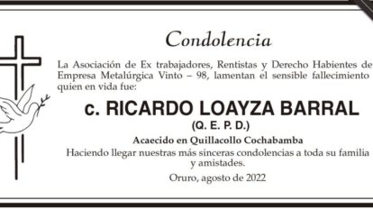 Condolencia por el fallecimiento de Ricardo Loayza Barral