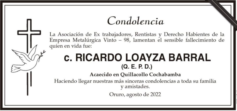 Condolencia por el fallecimiento de Ricardo Loayza Barral