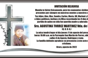 Sra. Agustina Torrez Martinez Misa recordatoria