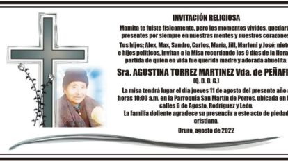 Sra. Agustina Torrez Martinez Misa recordatoria