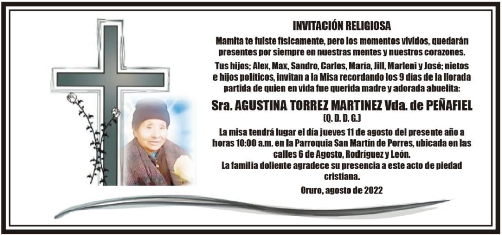 Sra. Agustina Torrez Martinez Misa recordatoria