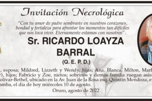Invitación Necrológica: Sr. Ricardo Loayza Barral (Q. E. P. D.)