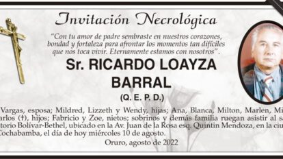 Invitación Necrológica: Sr. Ricardo Loayza Barral (Q. E. P. D.)