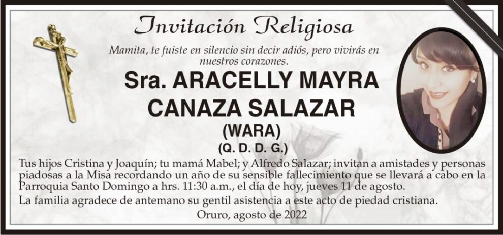 Invitación Religiosa: Aracelly Mayra Canaza Salazar