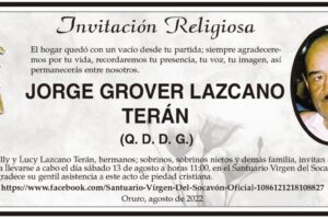 Invitación Religiosa para JORGE GROVER LAZCANO TERÁN
