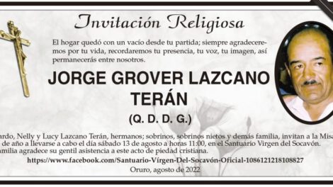 Invitación Religiosa para JORGE GROVER LAZCANO TERÁN