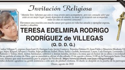 Invitación Religiosa: Teresa Edelimira Rodrigo Rodríguez