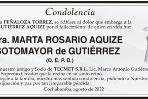 Condolencia por el fallecimiento de Marta Rosario Aquize Sotomayor