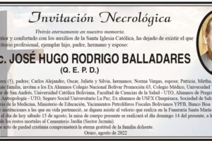 Invitación Necrológica: Dr. Msc. José Hugo Rodrigo Balladares