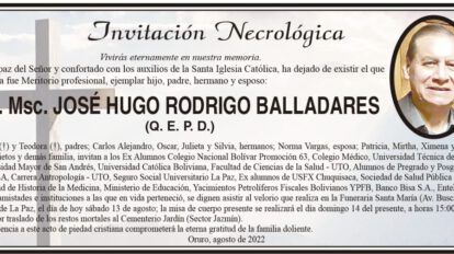 Invitación Necrológica: Dr. Msc. José Hugo Rodrigo Balladares
