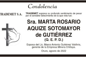 Condolencia por el fallecimiento de Marta Rosario Aquize Sotomayor
