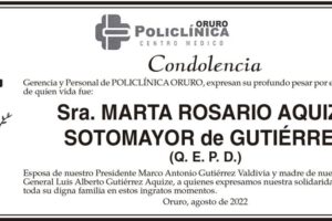 Condolencia por el fallecimiento de Marta Rosario Aquize Sotomayor