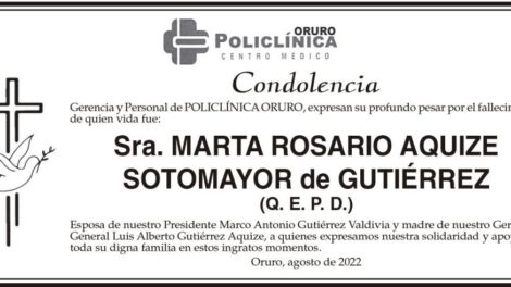 Condolencia por el fallecimiento de Marta Rosario Aquize Sotomayor
