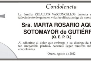 Condolencia por el fallecimiento de Marta Rosario Aquize Sotomayor