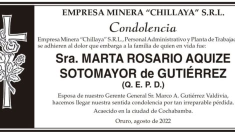 Condolencia por la Sra. Marta Rosario Aquize Sotomayor
