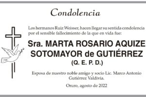 Condolencia por el fallecimiento de Marta Rosario Aquize Sotomayor