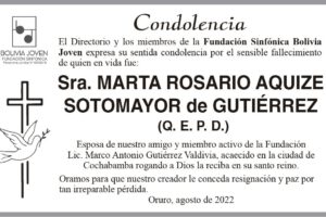 Condolencia por el fallecimiento de Marta Rosario Aquize Sotomayor