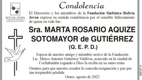 Condolencia por el fallecimiento de Marta Rosario Aquize Sotomayor