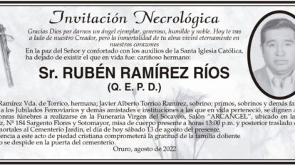 Invitación Necrológica: Sr. RUBÉN RAMÍREZ RÍOS