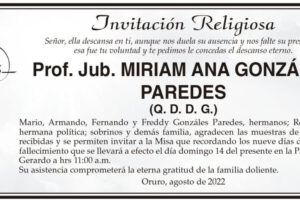 Prof. Jub. Miriam Ana Gonzáles Paredes Q. D. D. G.