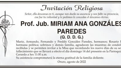 Prof. Jub. Miriam Ana Gonzáles Paredes Q. D. D. G.