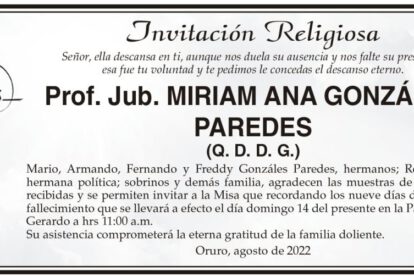 Prof. Jub. Miriam Ana Gonzáles Paredes Q. D. D. G.