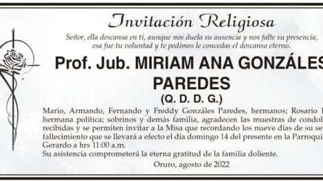 Prof. Jub. Miriam Ana Gonzáles Paredes Q. D. D. G.