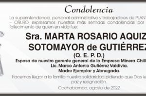 Condolencias por el fallecimiento de Marta Rosario Aquize Sotomayor
