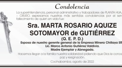Condolencias por el fallecimiento de Marta Rosario Aquize Sotomayor