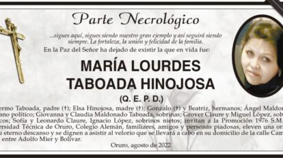 Necrológico de María Lourdes Taboada Hinojosa