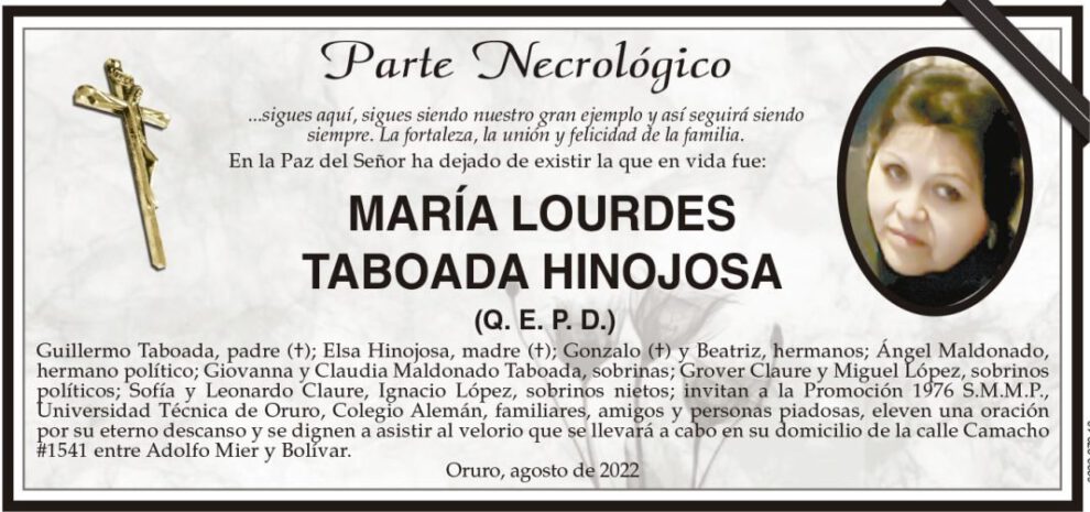 Necrológico de María Lourdes Taboada Hinojosa