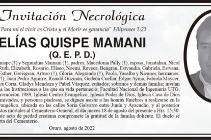 Invitación Necrológica: Elías Quispe Mamani