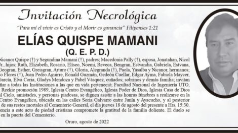 Invitación Necrológica: Elías Quispe Mamani