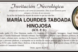Invitación Necrológica de María Lourdes Taboada Hinojosa