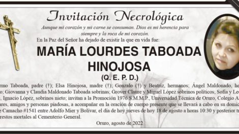 Invitación Necrológica de María Lourdes Taboada Hinojosa