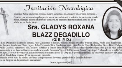 Invitación Necrológica: Gladys Roxana Blazz Degadillo
