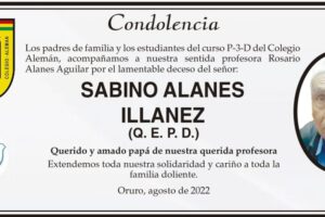 Condolencia por el deceso de Sabino Alanes Illanez