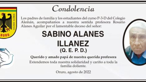Condolencia por el deceso de Sabino Alanes Illanez