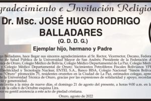 Agradecimiento e Invitación Religiosa por José Hugo Rodrigo Balladares