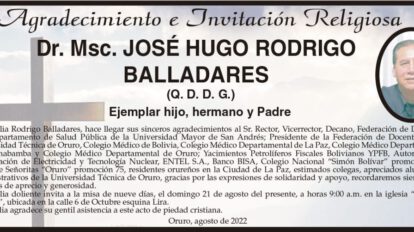 Agradecimiento e Invitación Religiosa por José Hugo Rodrigo Balladares