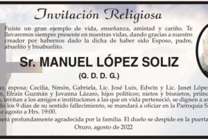 Invitación Religiosa en memoria de Manuel López Soliz