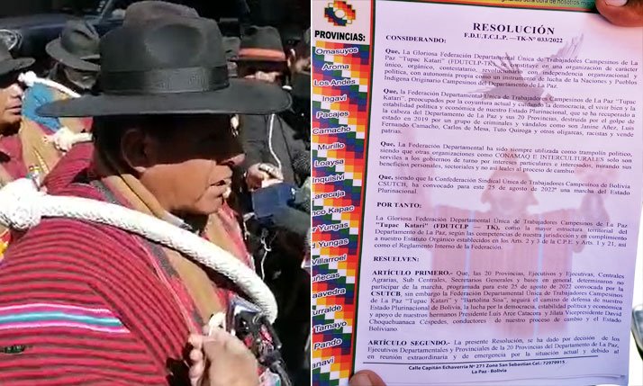 Campesinos paceños deciden no participar en la marcha a favor del Gobierno