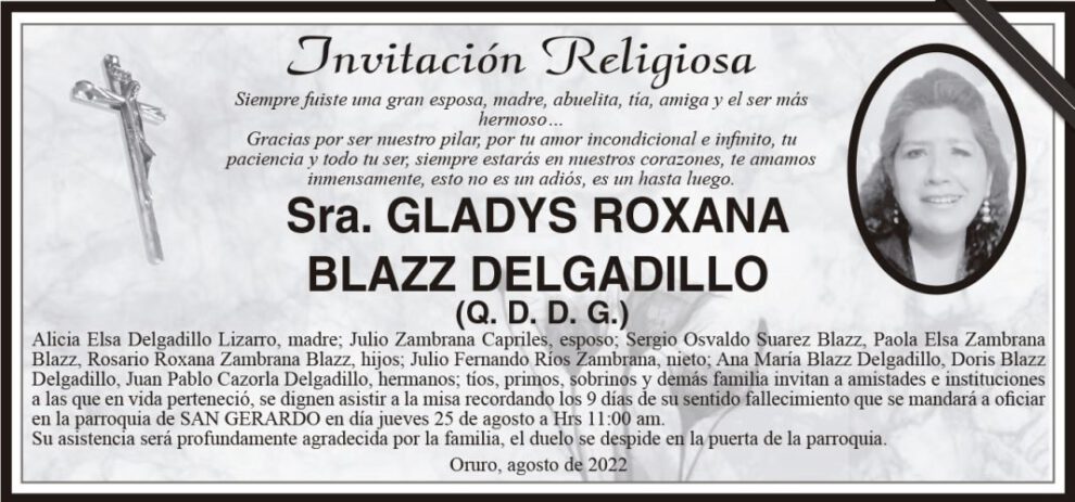 Invitación Religiosa para Gladys Roxana Blazz Delgadillo