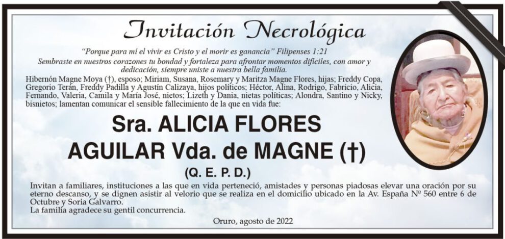Invitación Necrológica de Alicia Flores Aguilar