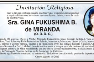 Invitación Religiosa en memoria de Gina Fukushima